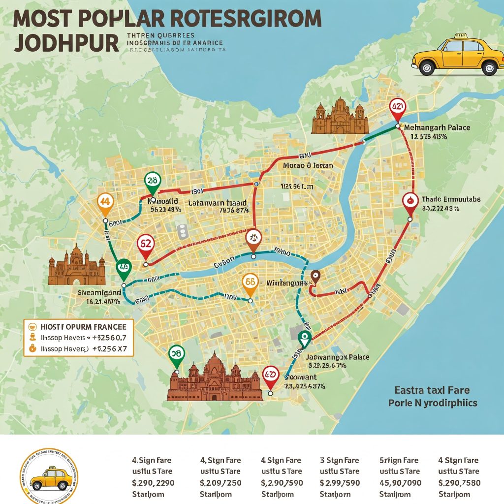 Most Popular Routes with Estimated Taxi Fare from Jodhpur